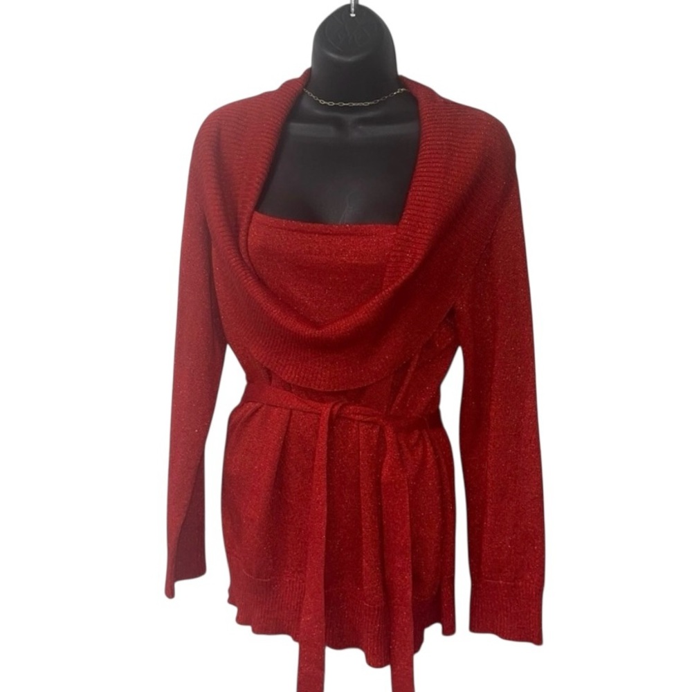 NWT AGB PETITE RED METALLIC WRAP SWEATER SIZE PM